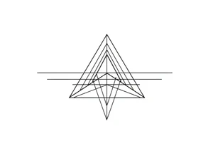 Five different lines meet in the center but should be back psychedelic and trippy and should be geometric lines and simple in a triangular shape tattoo idea