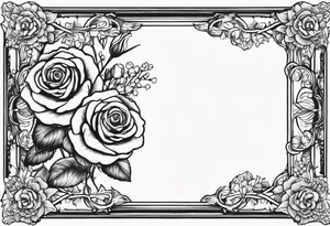 Vintage frame in frame there are roses and baby’s breath flowers tattoo idea