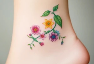 Vine with alternating flowers daffodil,
Lily, chrysanthemum, rose, aster, narcissus tattoo idea