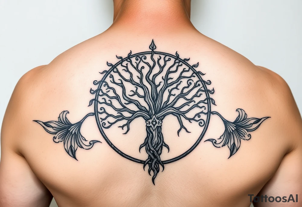 yggadrisl tree of life with circle tattoo idea