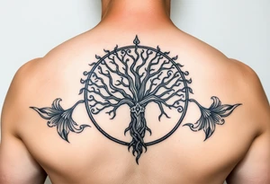 yggadrisl tree of life with circle tattoo idea