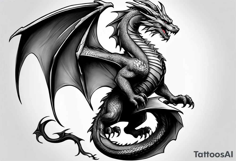 Medieval dragon climbing with a slight side profile tattoo idea
