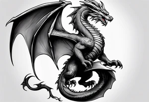 Medieval dragon climbing with a slight side profile tattoo idea