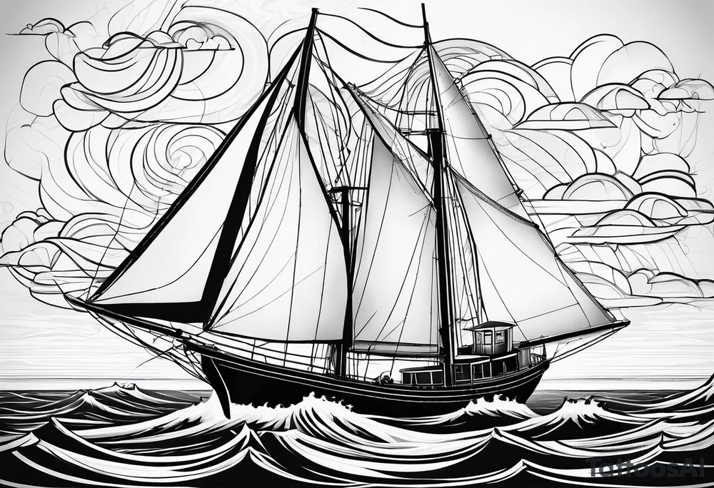 sailboat sail patched in such a way that it resembles a maritime lighthouse. tattoo idea