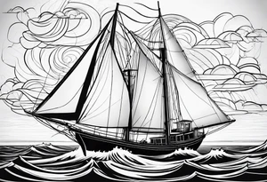 sailboat sail patched in such a way that it resembles a maritime lighthouse. tattoo idea