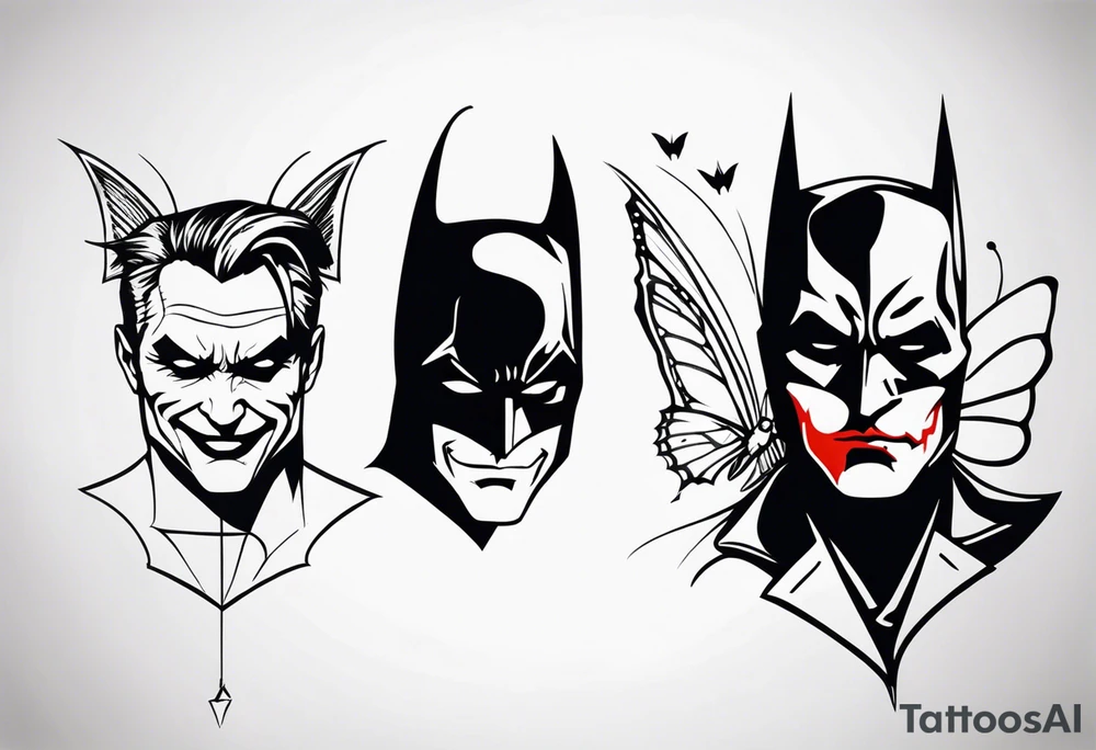 Batman and Joker tattoo with butterflies tattoo idea
