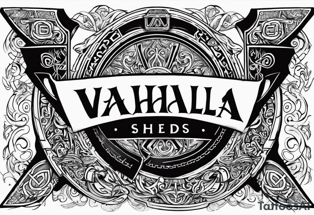 Valhalla viking gods shield hatchet tattoo idea