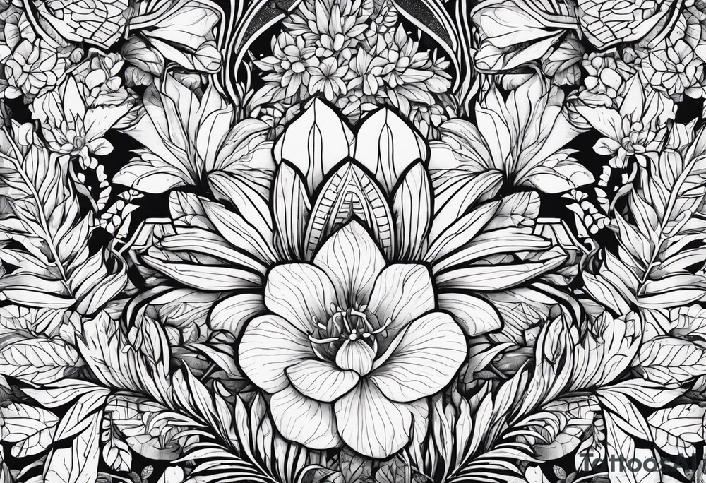 Jungle flowers animals tattoo idea