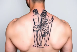 dionysos and apollo standing back on back tattoo idea