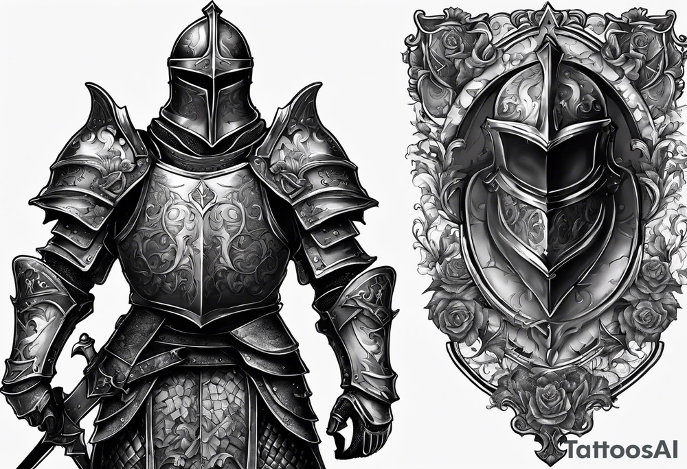 knight with heavy armor with clock and less detail tattoo idea