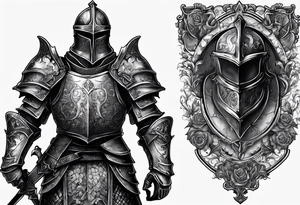 knight with heavy armor with clock and less detail tattoo idea