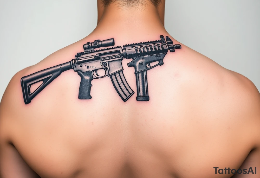 Feminine tattoos of ak47 and uzi tattoo idea
