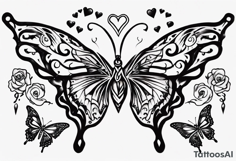 Butterfly with hearts, Layla Jones and 4ever and always designed in the wings tattoo idea