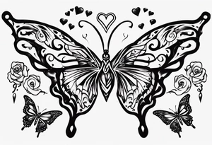 Butterfly with hearts, Layla Jones and 4ever and always designed in the wings tattoo idea