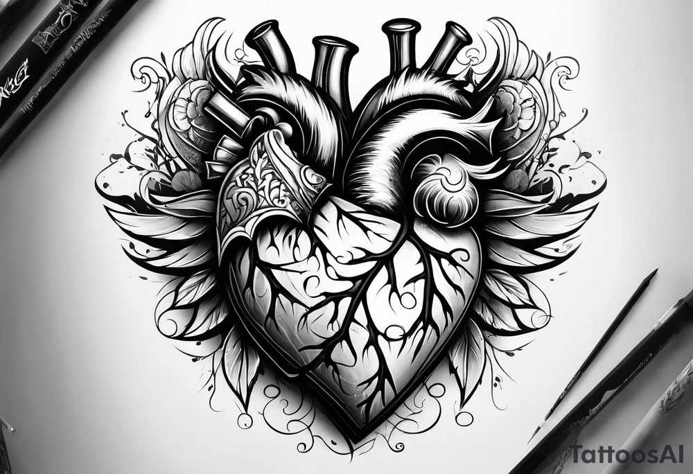 Broken heart being repaired tattoo idea