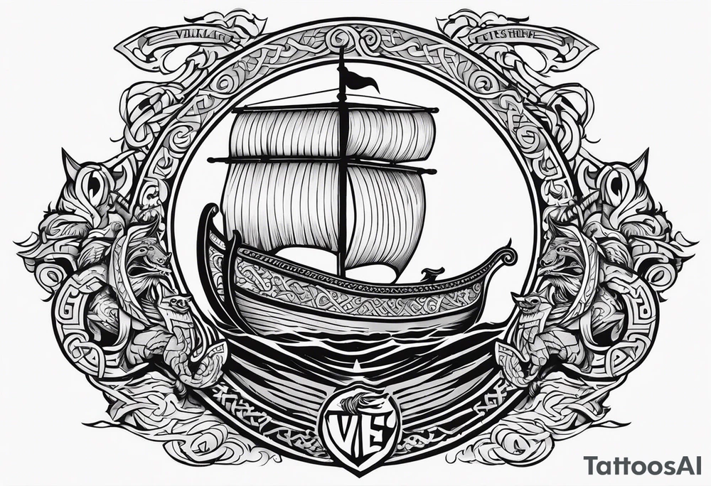Valhalla sword shield viking ship dragon head tattoo idea