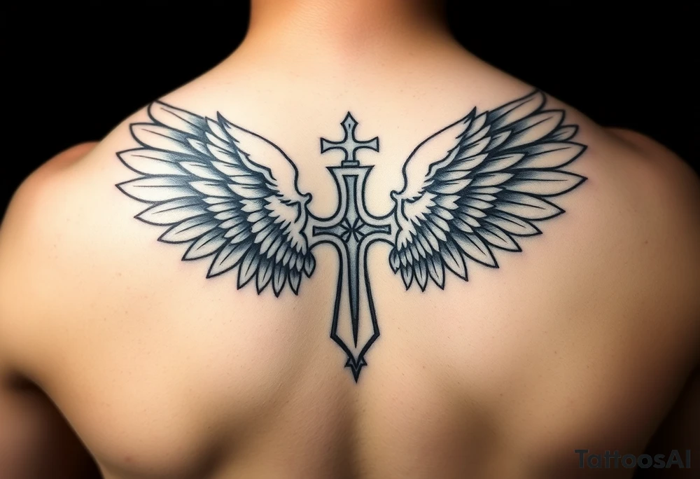 Templar cross angel wings Polynesian tattoo idea