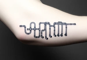 system of 30 thin conected curved plumbing pipes with each pipe ending without a curved pipe tattoo idea