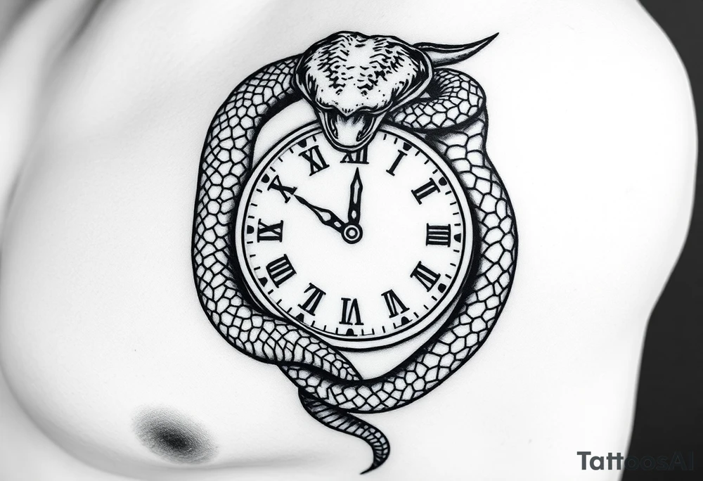 Snake wrapped around clock tattoo idea