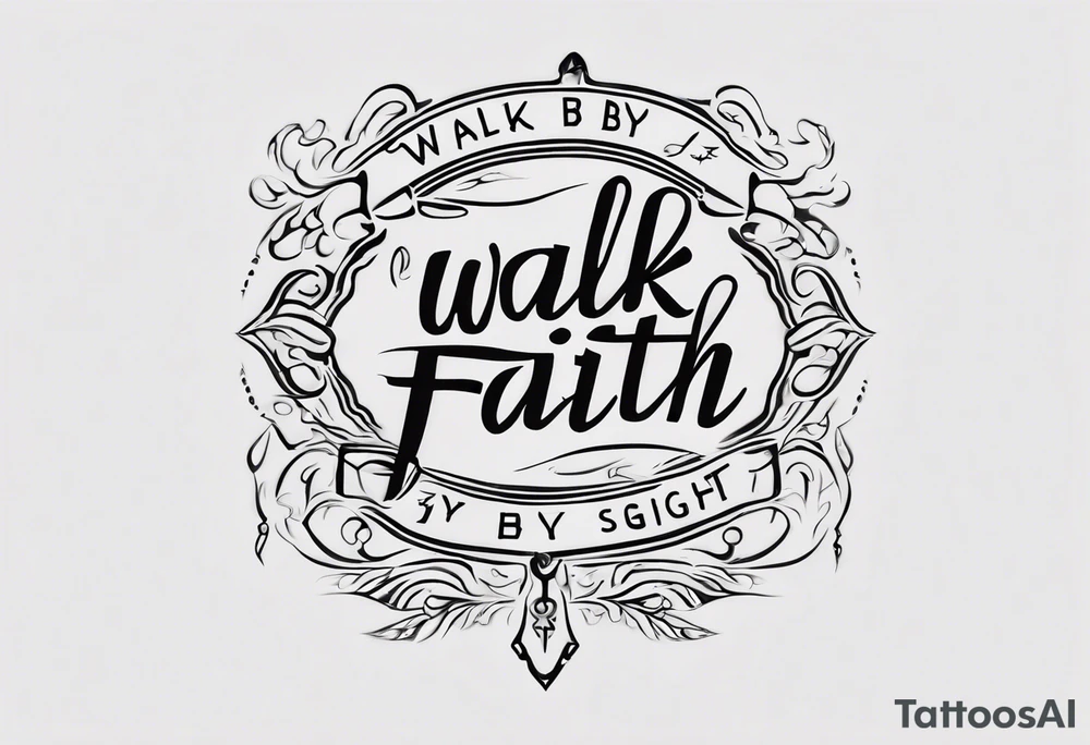 “walk by faith, not by sight” with an elegant script font. Integrate a subtle stairwell wrapping around the quote. This design captures the essence of the journey guided by faith. tattoo idea