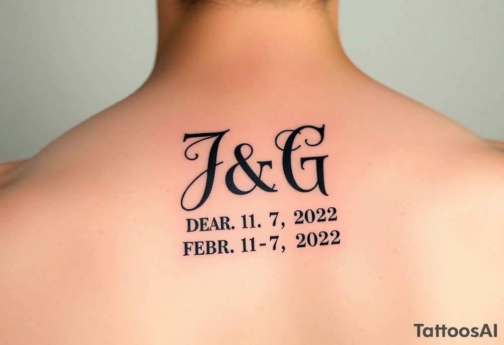 Initials- J and G intertwined
Date- February 17,2022
GPS coordinates- 32.9511205, -96.8190102 tattoo idea