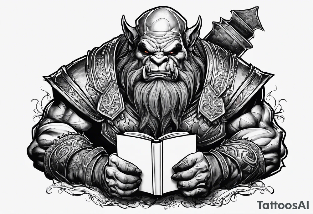 orc coming out of a book tattoo idea