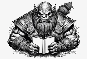 orc coming out of a book tattoo idea