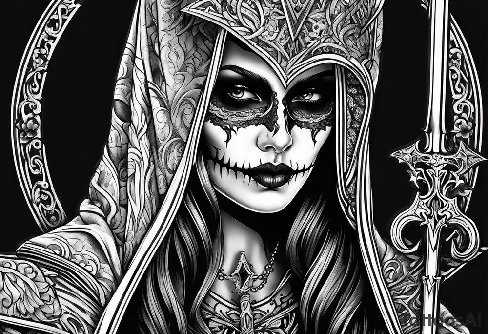 lady skeleton grim reaper satan tattoo idea