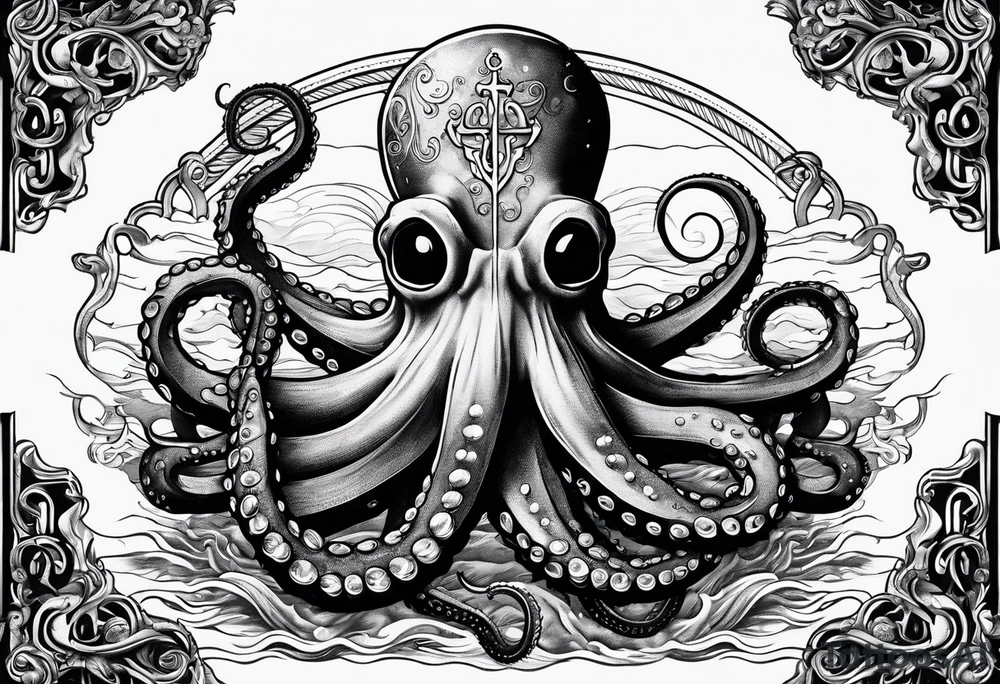 Octopus pulling anchor above water tattoo idea