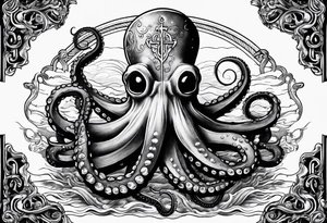 Octopus pulling anchor above water tattoo idea