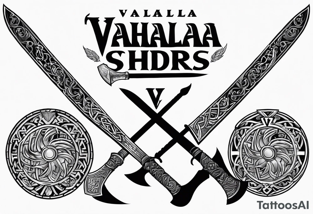 Valhalla viking gods shield hatchet sword tattoo idea