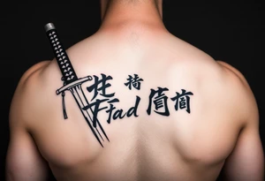 Katana and fabled written in korean tattoo idea