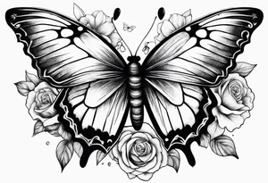 Sexy Skelton  sleeve with butterflies and flowers tattoo idea