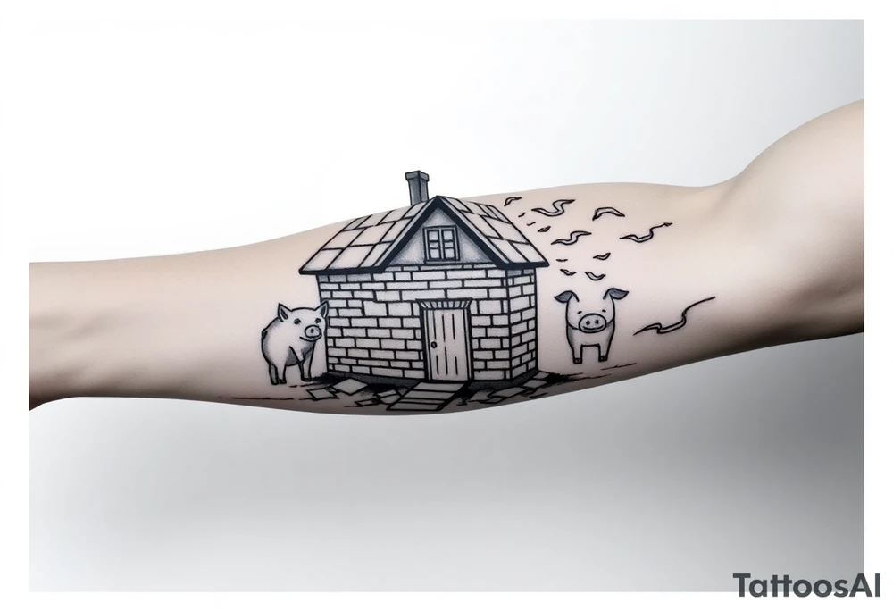 Brick house being blown off 3 little piggy's by a big bad wolf tattoo idea
