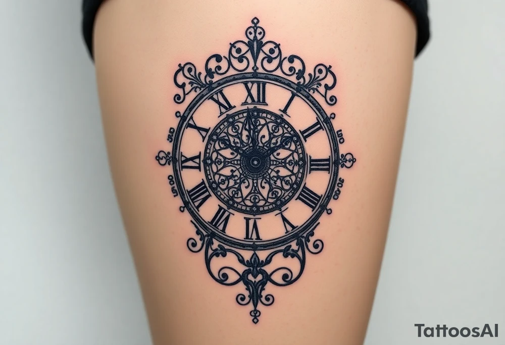 vintage roman numerals within ornate clockwork mechanism tattoo idea