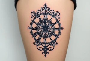 vintage roman numerals within ornate clockwork mechanism tattoo idea