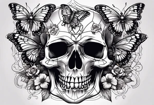 Skull tattoo with large scorpions and butterflies tattoo idea