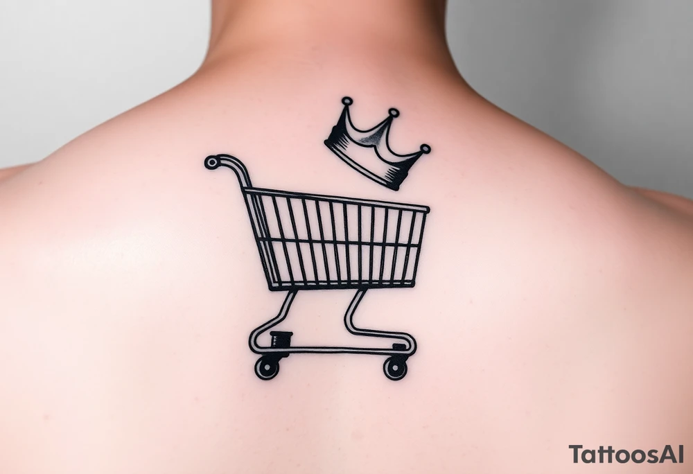 A small shopping cart with a princess crown 
On the side of the cart tattoo idea
