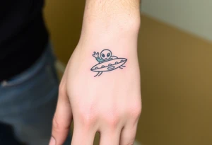 Small UFO ship with a waving alien 👽 tattoo idea