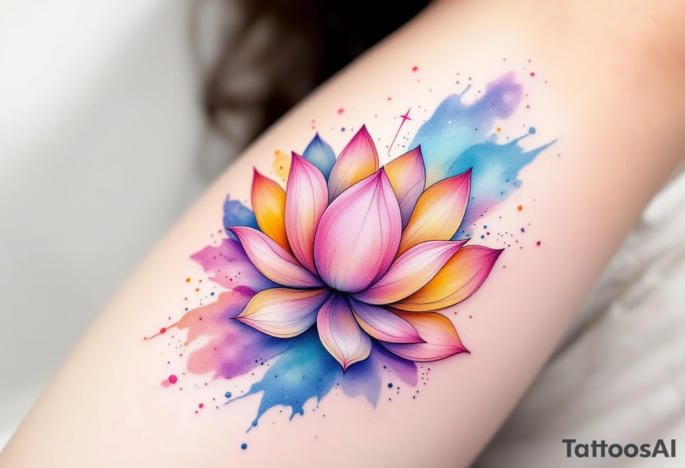 small colorful celestial with lotus flower tattoo idea