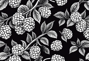 a long raspberry branch that focuses on line work. symbolizes making jam tattoo idea