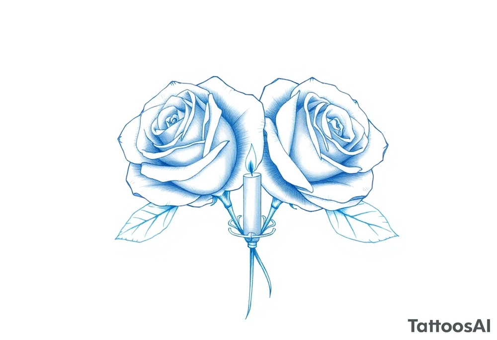 Two roses, two short candles, blue tattoo idea