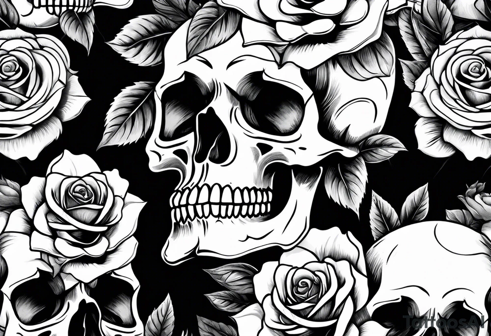 skull and roses tattoo idea