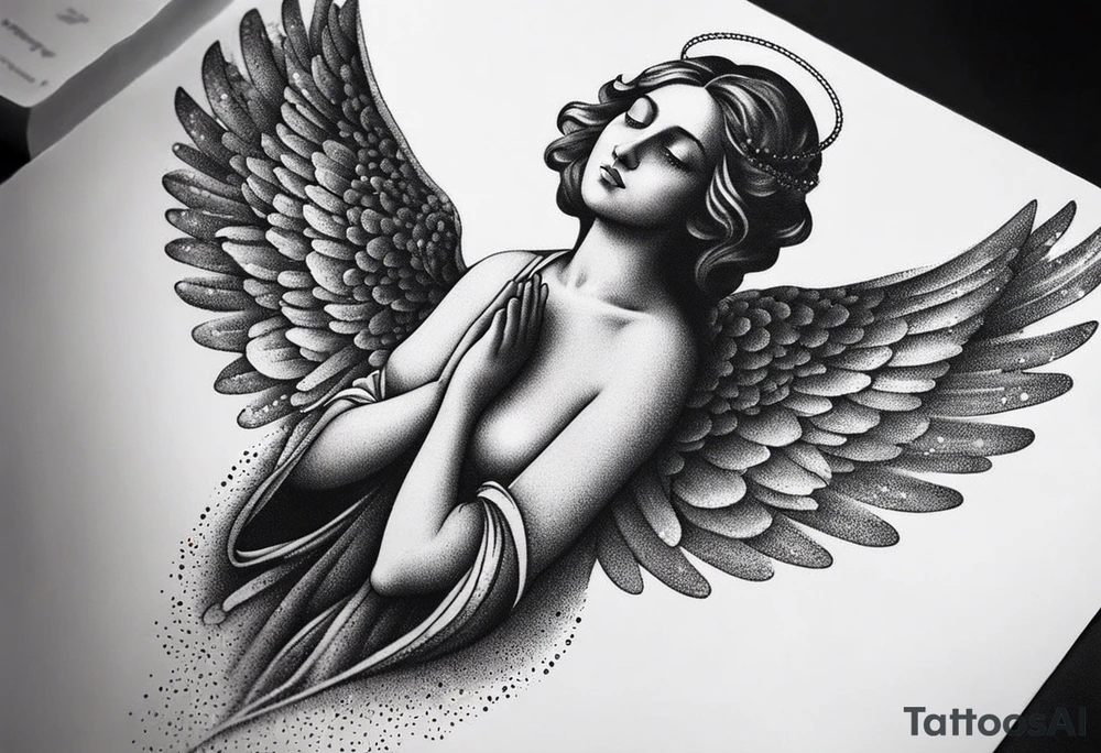 Angel with prayer hands tattoo idea