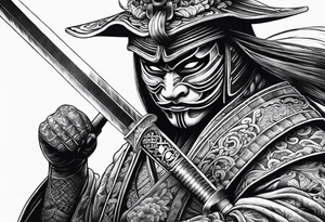 Masked Samurai holding a sword tattoo idea