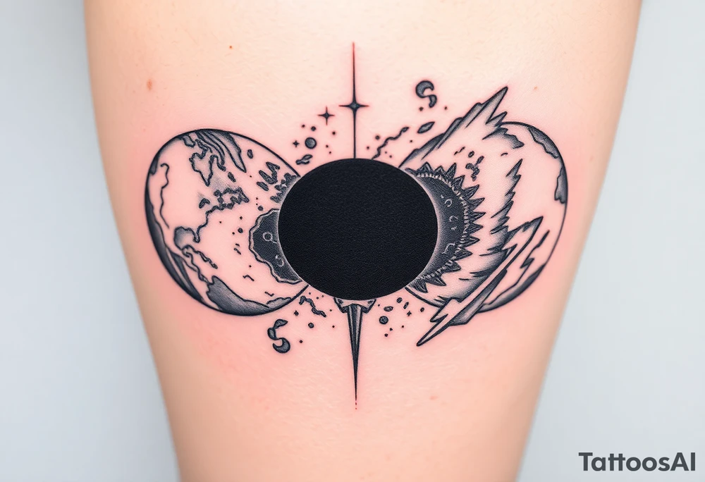 2 different worlds on both sides of a black hole tattoo idea