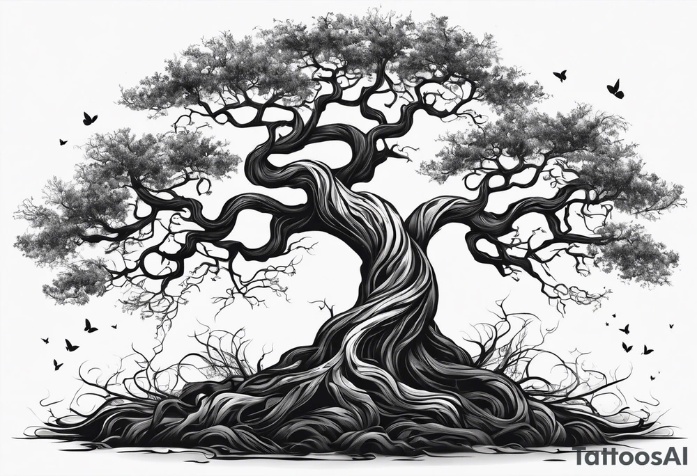 twisted tree with long roots and branches stencil for chest and collar bone tattoo idea
