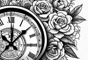Flowers and clock tattoo idea