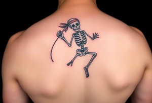 Funny skeleton jumping rope with a headband colorful tattoo idea