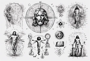 The study of human body and Jesus combined with emphasis on math and physics tattoo idea